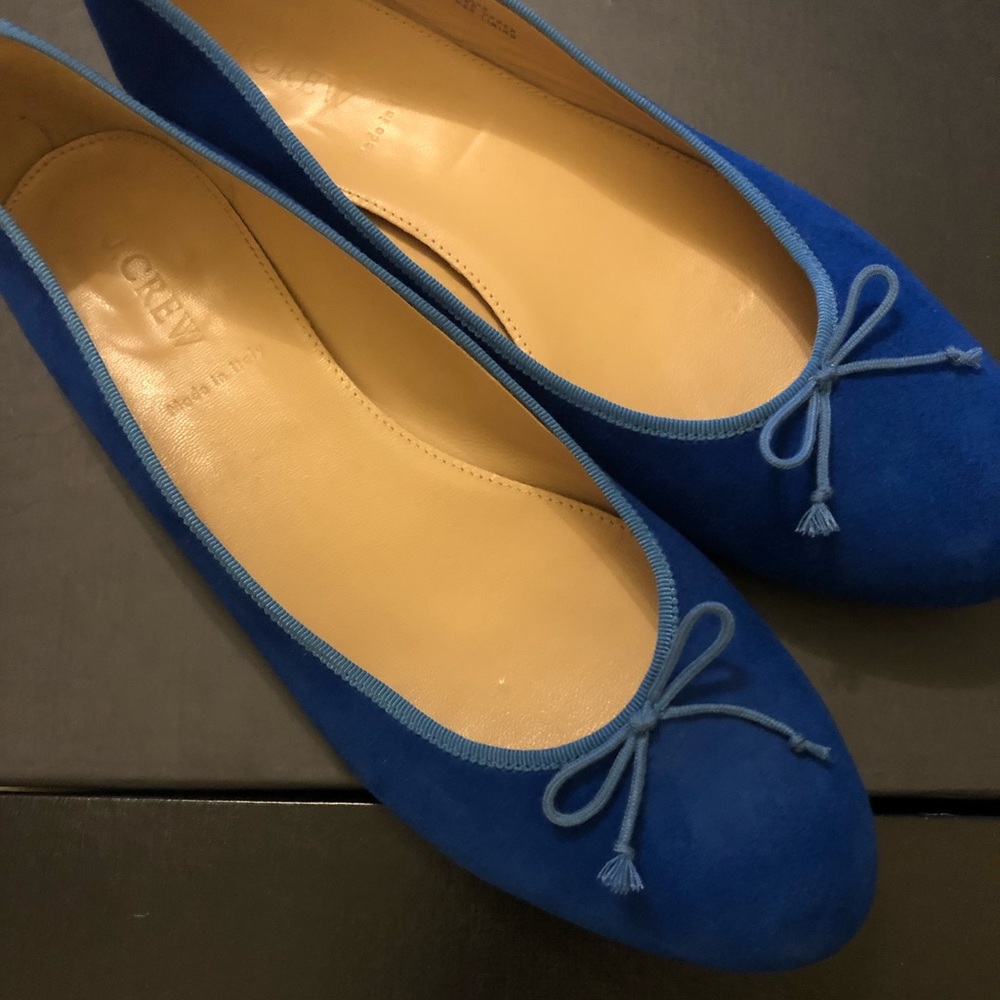 J. Crew Blue Suede Ballet Flats with Gold Accent - Picture 2 of 8